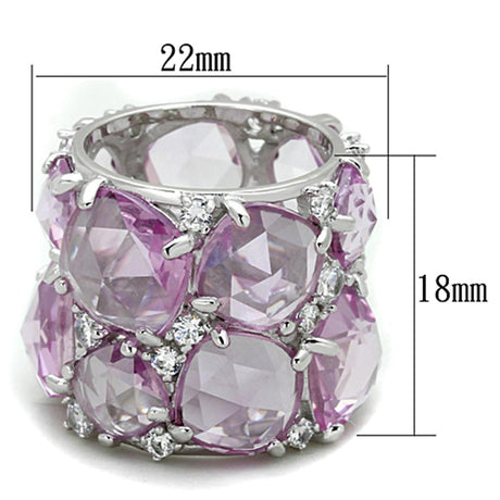 Rhodium 925 Sterling Silver Ring with Synthetic Corundum in Light Rose
