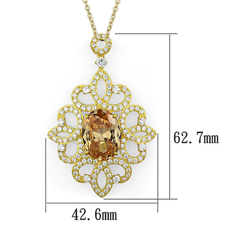 Gold 925 Sterling Silver Chain Pendant with AAA Grade CZ  in Champagne