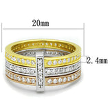 Rhodium + Gold + Rose Gold 925 Sterling Silver Ring with AAA Grade CZ  in Clear