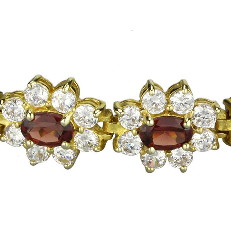 Gold 925 Sterling Silver Bracelet with AAA Grade CZ  in Garnet