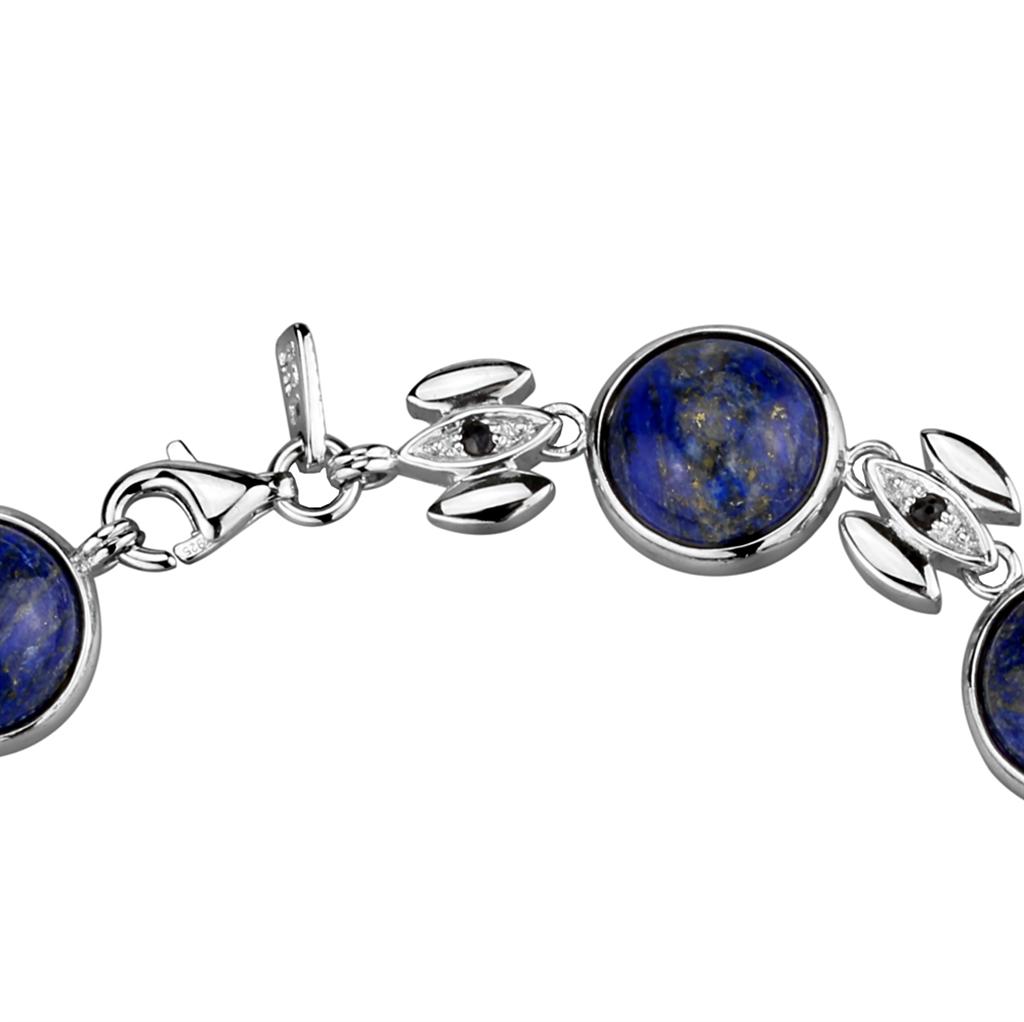 Rhodium 925 Sterling Silver Bracelet with Precious Stone Lapis in Montana