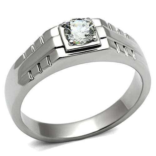 High polished (no plating) Stainless Steel Ring with AAA Grade CZ  in Clear