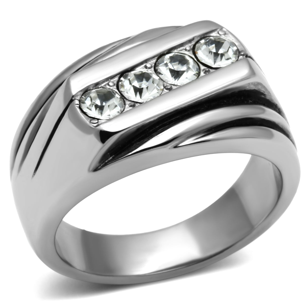 High polished (no plating) Stainless Steel Ring with AAA Grade CZ  in Clear