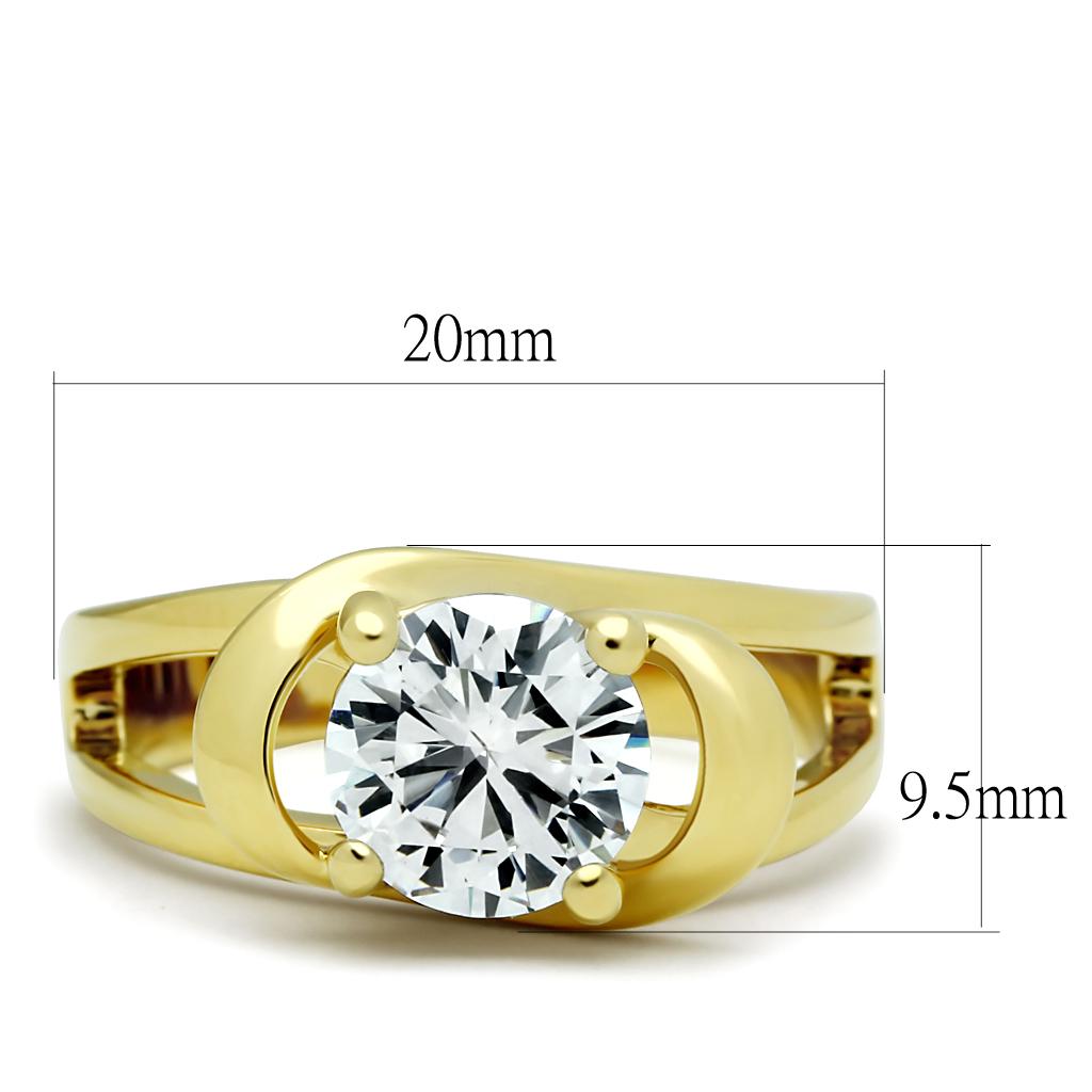 IP Gold(Ion Plating) Stainless Steel Ring with AAA Grade CZ  in Clear