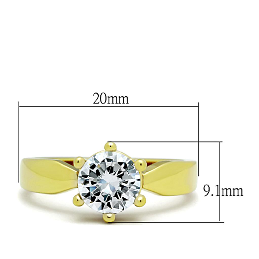 IP Gold(Ion Plating) Stainless Steel Ring with AAA Grade CZ  in Clear
