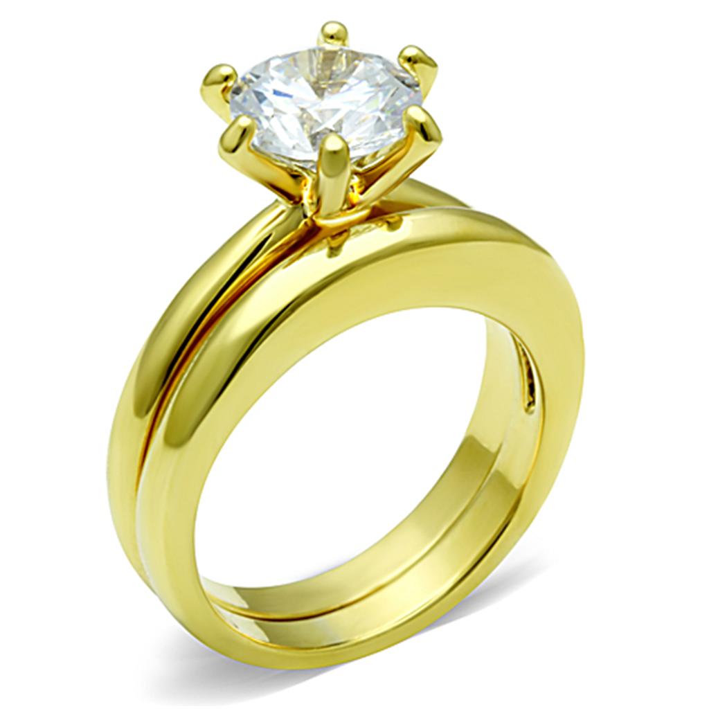 IP Gold(Ion Plating) Stainless Steel Ring with AAA Grade CZ  in Clear