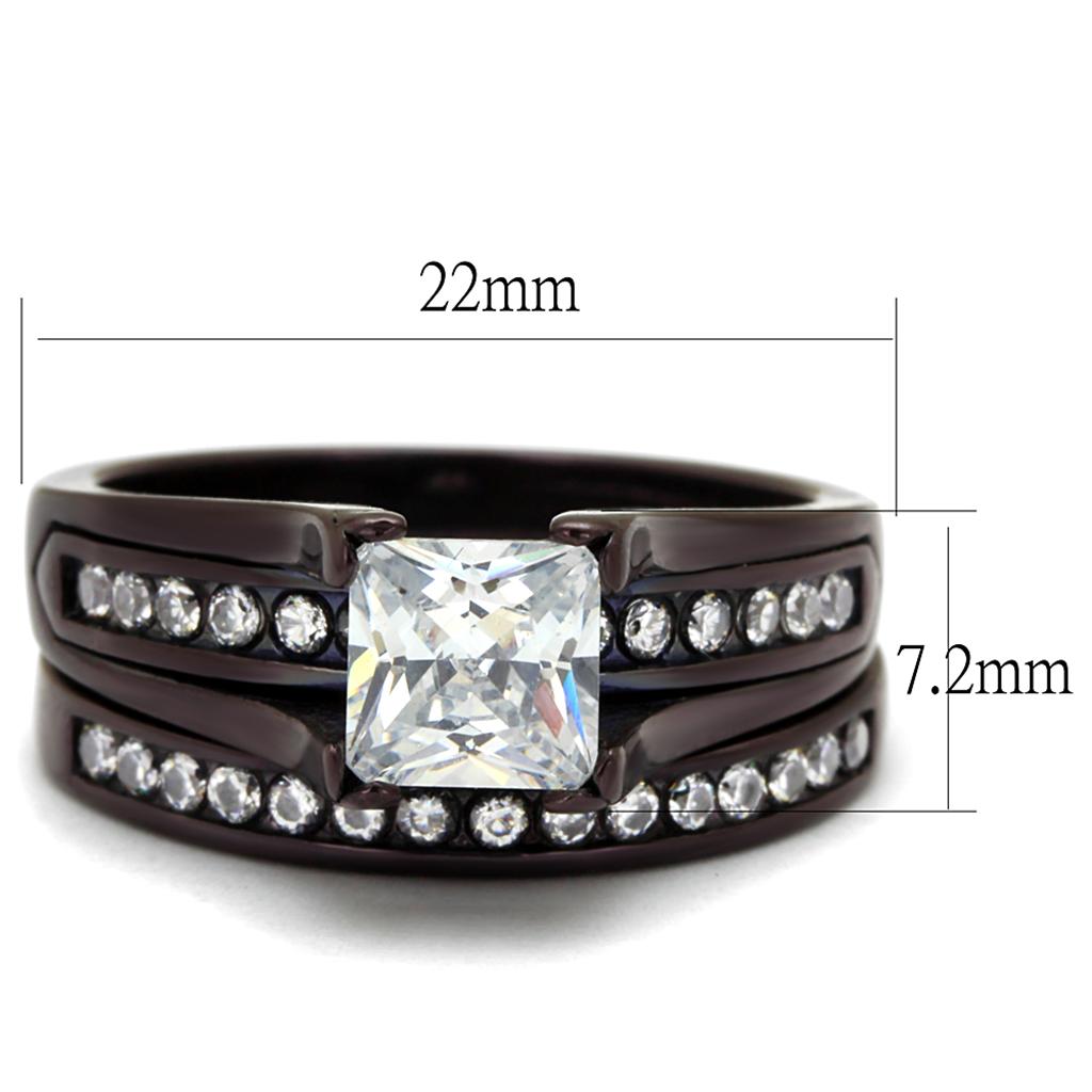 IP Dark Brown (IP coffee) Stainless Steel Ring with AAA Grade CZ  in Clear