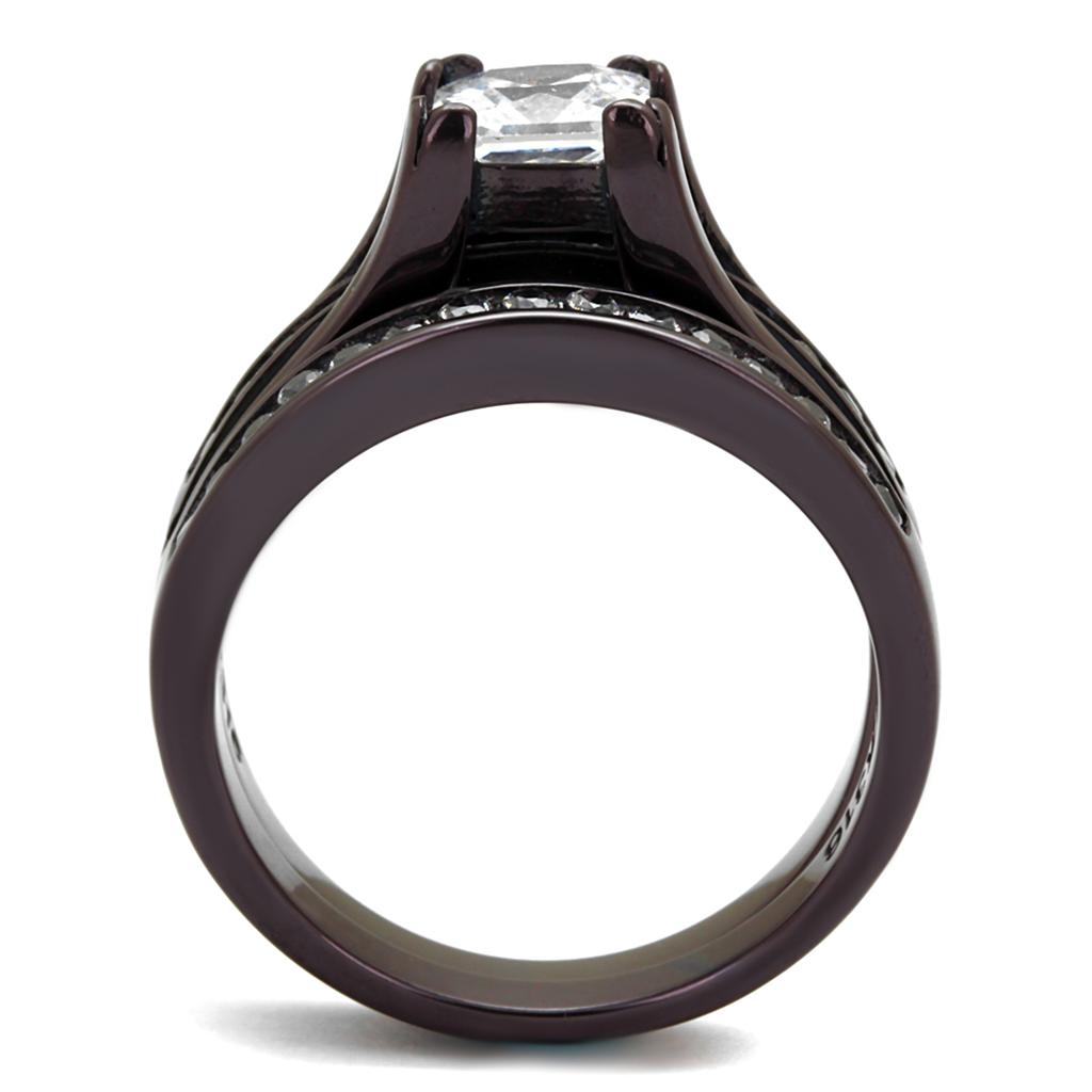 IP Dark Brown (IP coffee) Stainless Steel Ring with AAA Grade CZ  in Clear