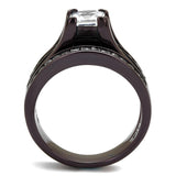 IP Dark Brown (IP coffee) Stainless Steel Ring with AAA Grade CZ  in Clear
