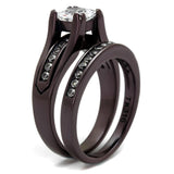 IP Dark Brown (IP coffee) Stainless Steel Ring with AAA Grade CZ  in Clear