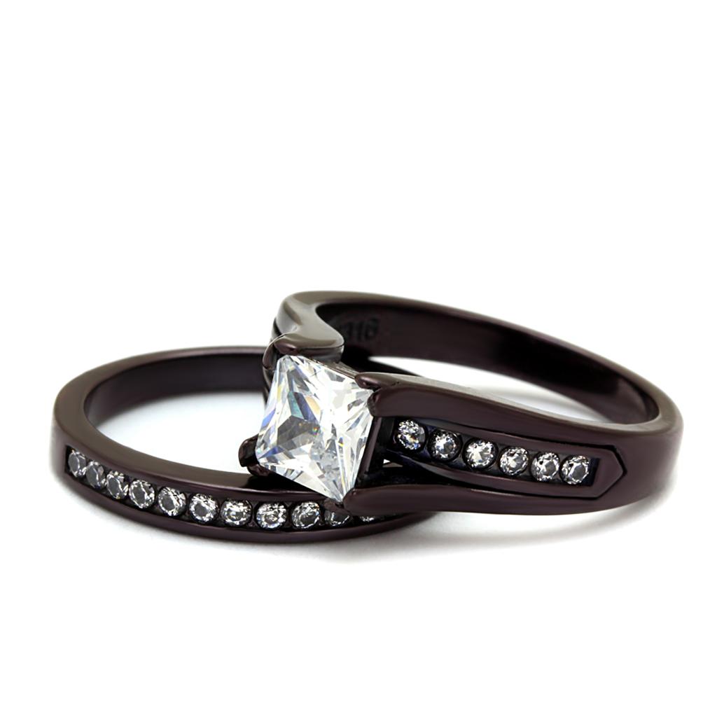 IP Dark Brown (IP coffee) Stainless Steel Ring with AAA Grade CZ  in Clear