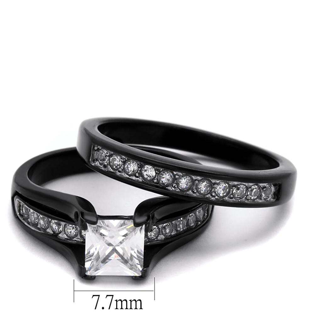 Two-Tone IP Black Stainless Steel Ring with AAA Grade CZ  in Clear