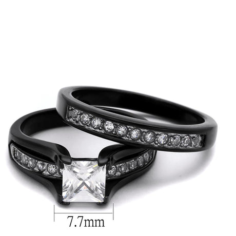 Two-Tone IP Black Stainless Steel Ring with AAA Grade CZ  in Clear