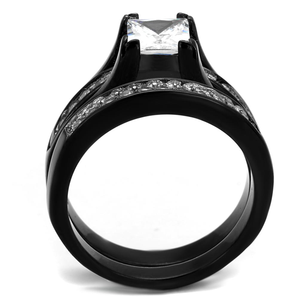 Two-Tone IP Black Stainless Steel Ring with AAA Grade CZ  in Clear
