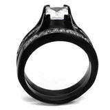 Two-Tone IP Black Stainless Steel Ring with AAA Grade CZ  in Clear