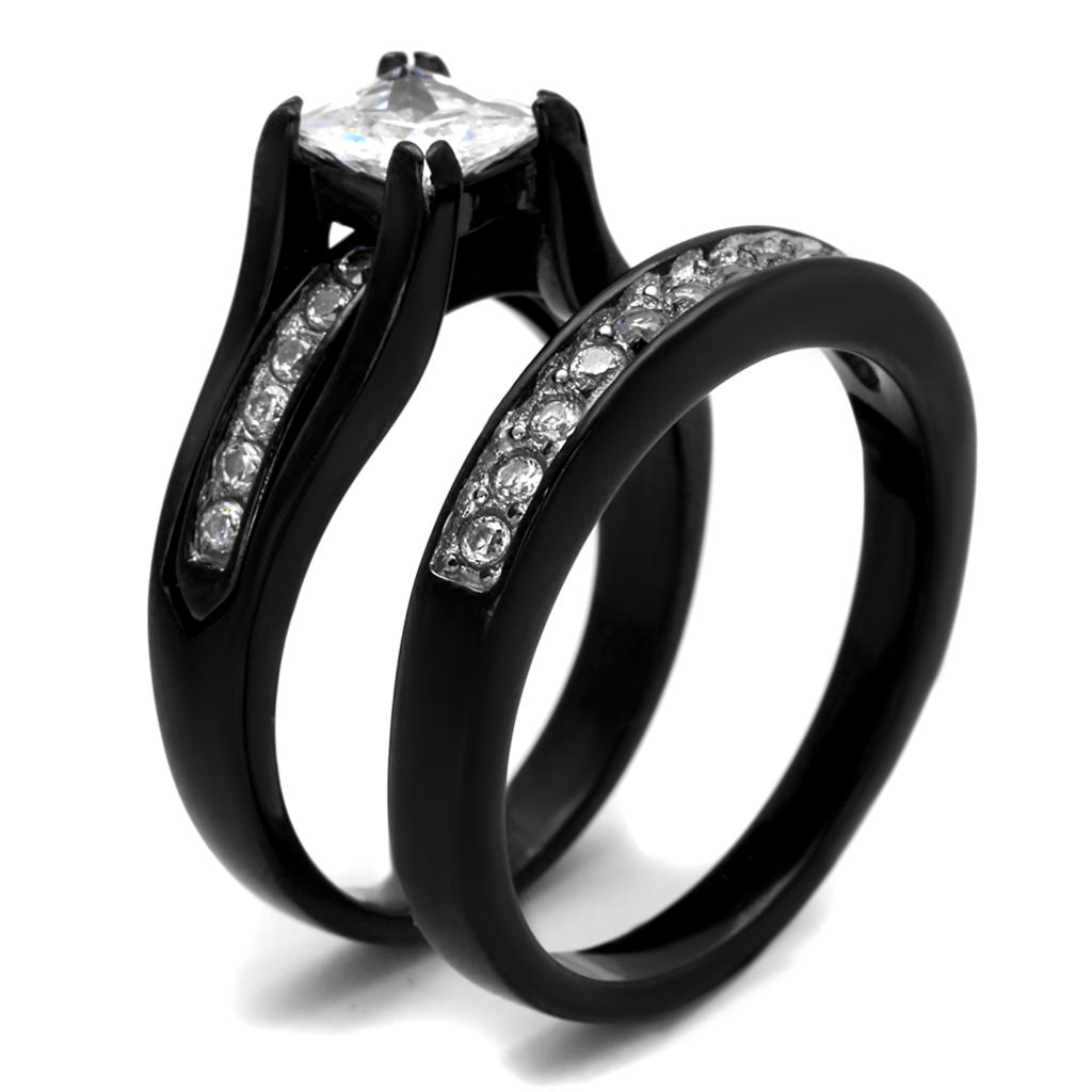 Two-Tone IP Black Stainless Steel Ring with AAA Grade CZ  in Clear