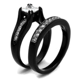 Two-Tone IP Black Stainless Steel Ring with AAA Grade CZ  in Clear
