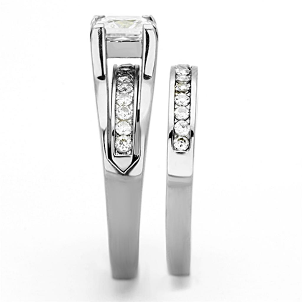 High polished (no plating) Stainless Steel Ring with AAA Grade CZ  in Clear