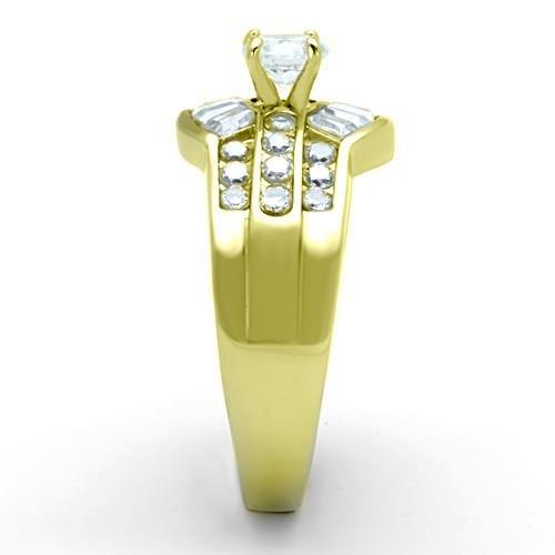 IP Gold(Ion Plating) Stainless Steel Ring with AAA Grade CZ  in Clear