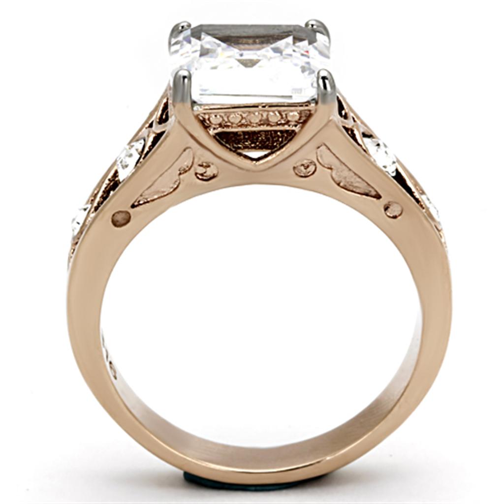 Two-Tone IP Rose Gold Stainless Steel Ring with AAA Grade CZ  in Clear