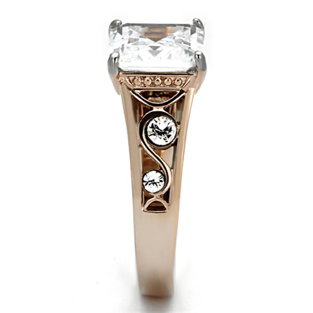 Two-Tone IP Rose Gold Stainless Steel Ring with AAA Grade CZ  in Clear