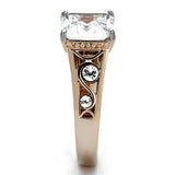 Two-Tone IP Rose Gold Stainless Steel Ring with AAA Grade CZ  in Clear