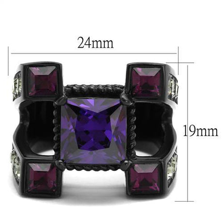 IP Black(Ion Plating) Stainless Steel Ring with AAA Grade CZ  in Amethyst