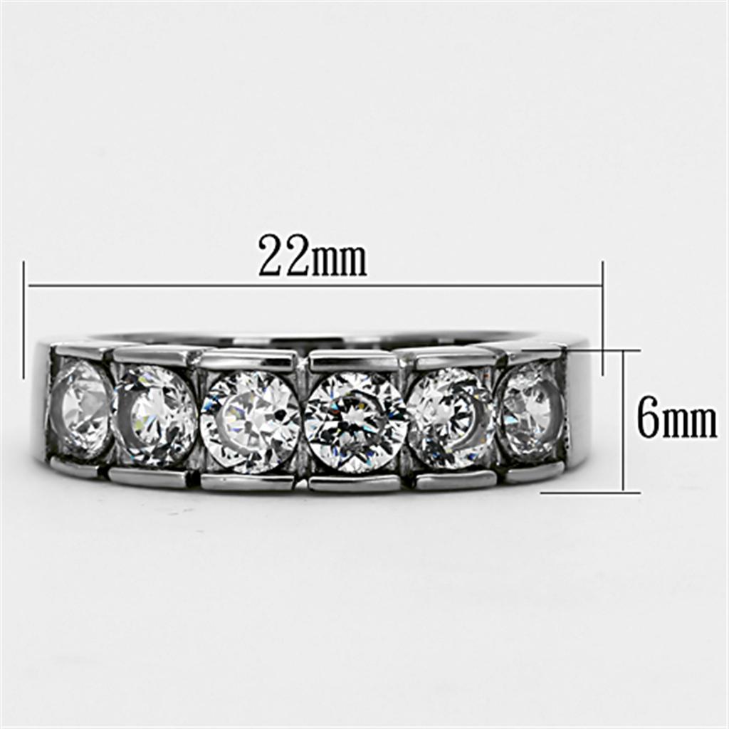 High polished (no plating) Stainless Steel Ring with AAA Grade CZ  in Clear