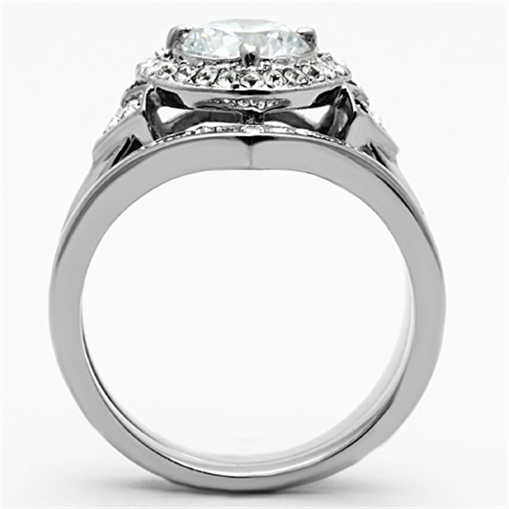 High polished (no plating) Stainless Steel Ring with AAA Grade CZ  in Clear