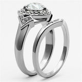 High polished (no plating) Stainless Steel Ring with AAA Grade CZ  in Clear