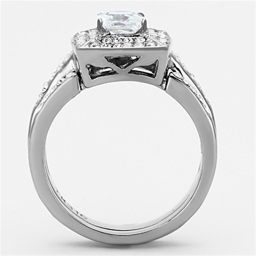 High polished (no plating) Stainless Steel Ring with AAA Grade CZ  in Clear