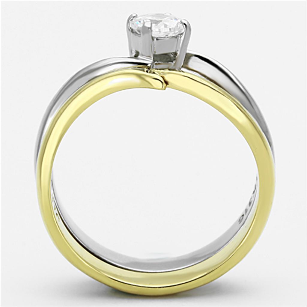 Two-Tone IP Gold (Ion Plating) Stainless Steel Ring with AAA Grade CZ  in Clear