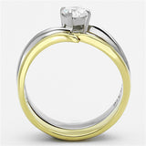 Two-Tone IP Gold (Ion Plating) Stainless Steel Ring with AAA Grade CZ  in Clear