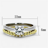 Two-Tone IP Gold (Ion Plating) Stainless Steel Ring with AAA Grade CZ  in Clear