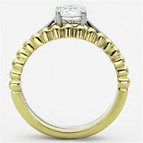 Two-Tone IP Gold (Ion Plating) Stainless Steel Ring with AAA Grade CZ  in Clear