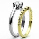 Two-Tone IP Gold (Ion Plating) Stainless Steel Ring with AAA Grade CZ  in Clear