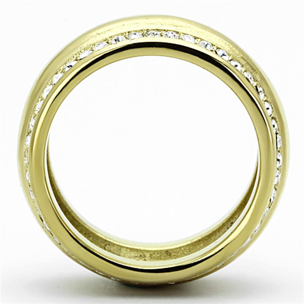 IP Gold(Ion Plating) Stainless Steel Ring with Top Grade Crystal  in Clear
