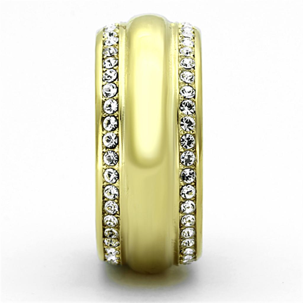 IP Gold(Ion Plating) Stainless Steel Ring with Top Grade Crystal  in Clear