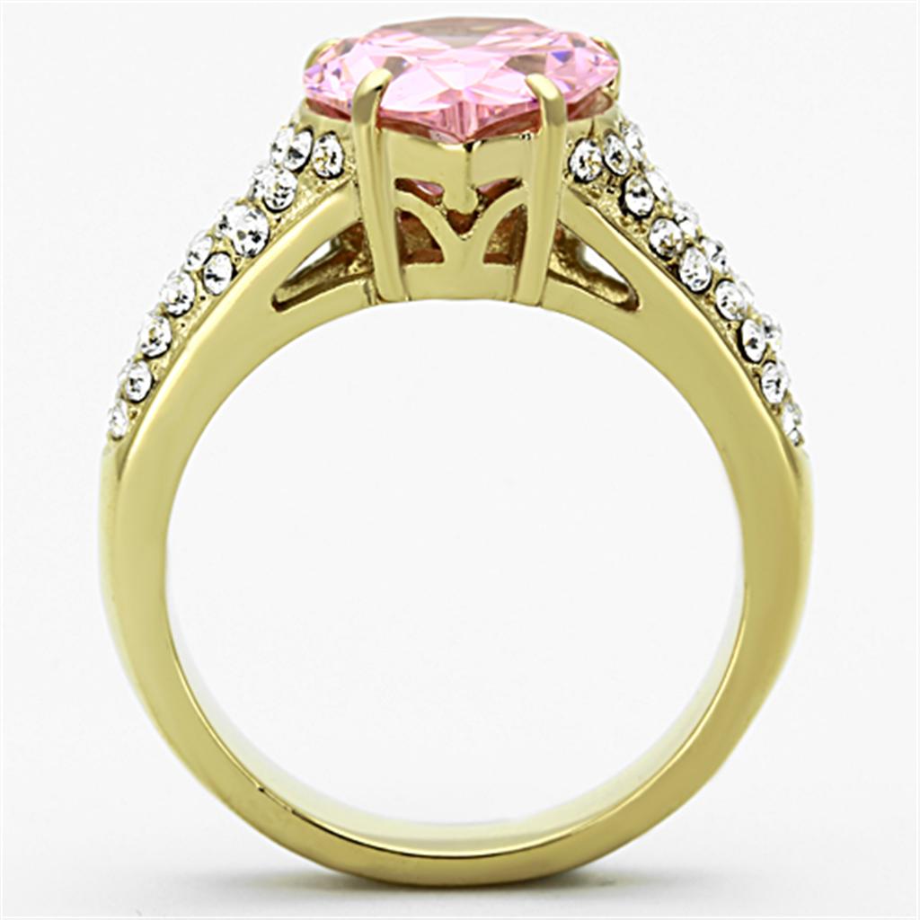 IP Gold(Ion Plating) Stainless Steel Ring with AAA Grade CZ  in Rose