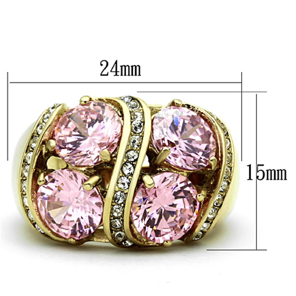 IP Gold(Ion Plating) Stainless Steel Ring with AAA Grade CZ  in Rose