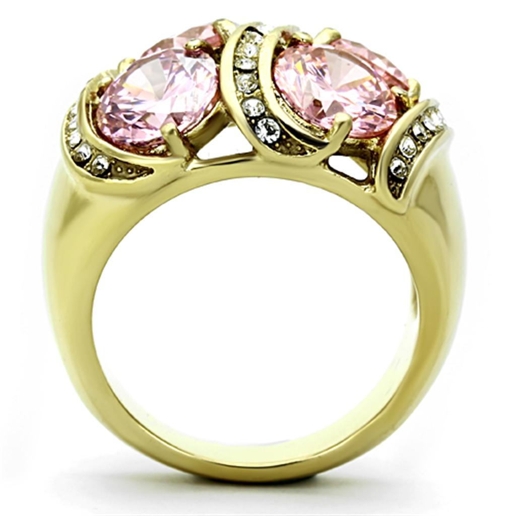 IP Gold(Ion Plating) Stainless Steel Ring with AAA Grade CZ  in Rose