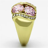 IP Gold(Ion Plating) Stainless Steel Ring with AAA Grade CZ  in Rose