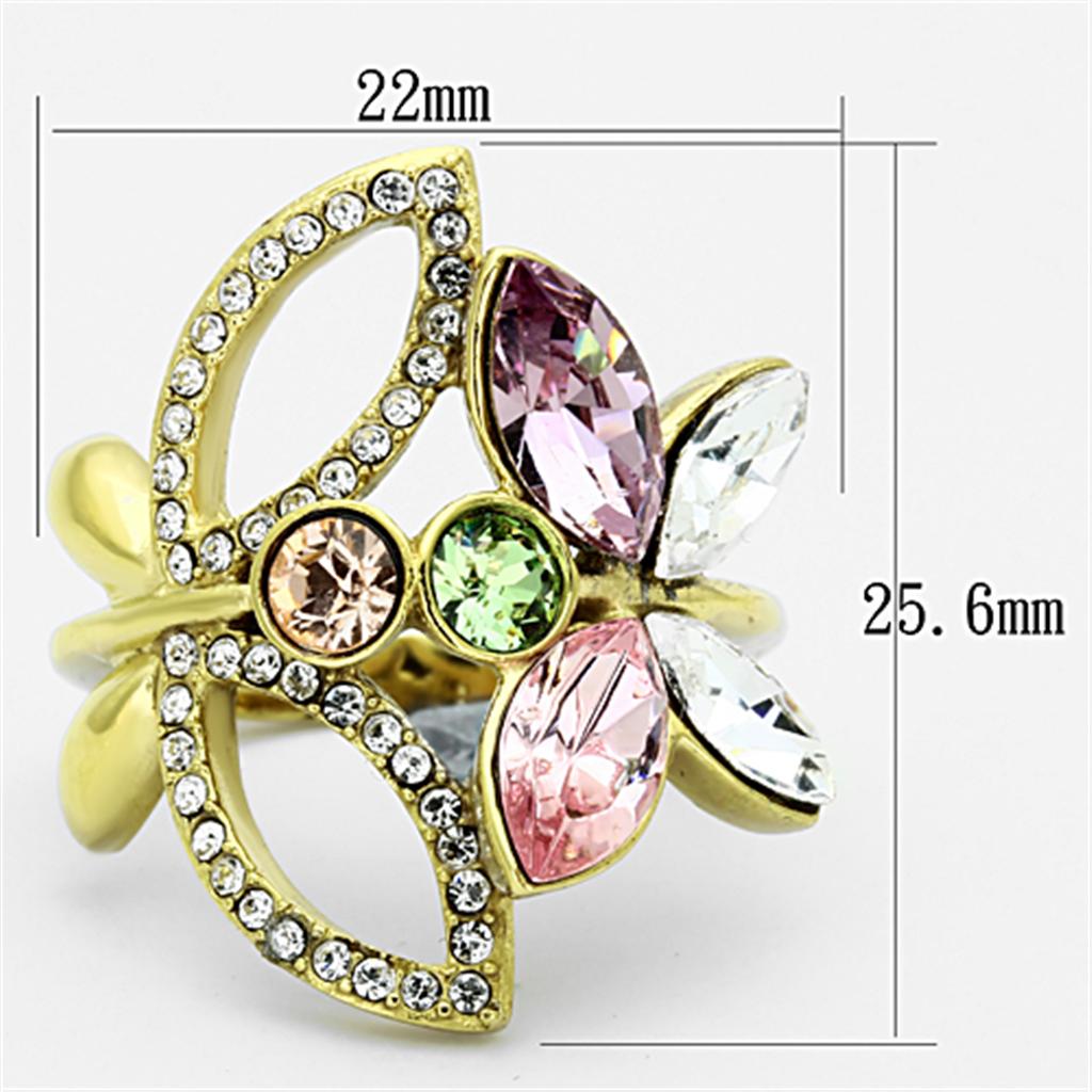 IP Gold(Ion Plating) Stainless Steel Ring with Top Grade Crystal  in Multi Color