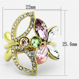 IP Gold(Ion Plating) Stainless Steel Ring with Top Grade Crystal  in Multi Color