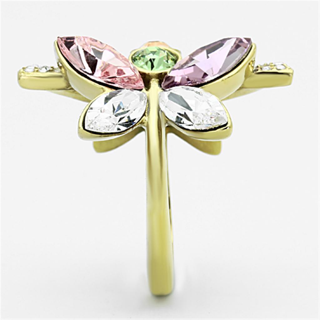 IP Gold(Ion Plating) Stainless Steel Ring with Top Grade Crystal  in Multi Color