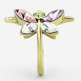 IP Gold(Ion Plating) Stainless Steel Ring with Top Grade Crystal  in Multi Color