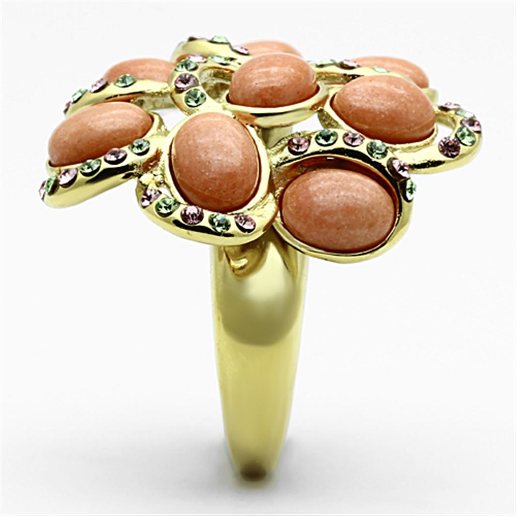 IP Gold(Ion Plating) Stainless Steel Ring with Synthetic Coral in Orange