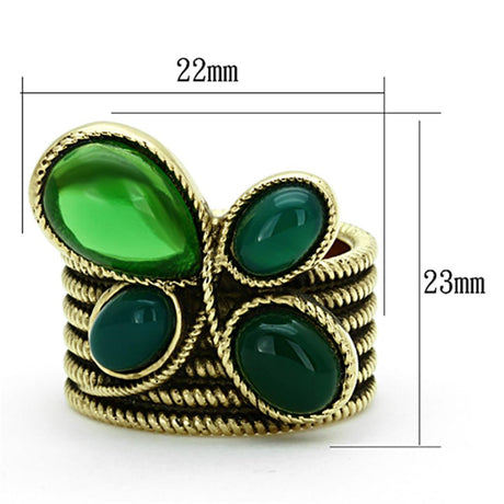 IP Gold(Ion Plating) Stainless Steel Ring with Synthetic Synthetic Glass in Emerald