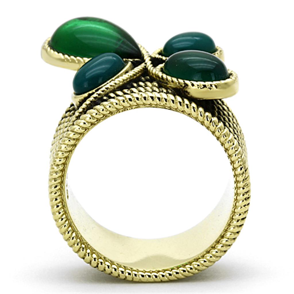 IP Gold(Ion Plating) Stainless Steel Ring with Synthetic Synthetic Glass in Emerald