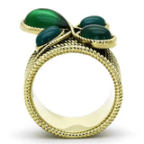 IP Gold(Ion Plating) Stainless Steel Ring with Synthetic Synthetic Glass in Emerald